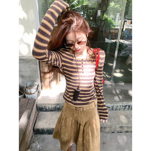 <曾小咸推荐>条纹亨利领T恤半身裙 商品图2