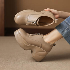 【预售5天】简约风小皮鞋厚底坡跟超高跟，前拉链纯色深口单鞋NWS1&N9866