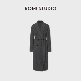 ROMI STUDIO“全手缝”秘鲁羊驼羊毛双排扣双面毛呢大衣RWCAW86776