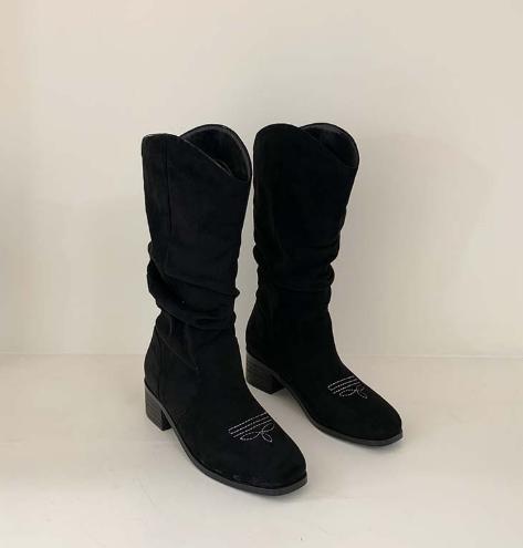 【孤品捡漏】M-DAY新款GZ堆堆靴百搭显瘦复古绒面粗跟高筒长靴（LH)154744037 商品图0