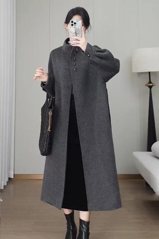【轻奢双面尼】2506 （绵羊毛➕山羊绒）高级感灰色立领双面尼大衣-喜出 商品图1