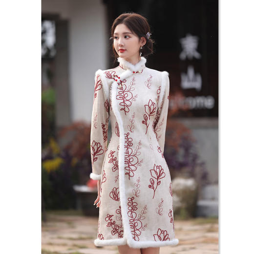 时尚改良年轻少女款，提花加绒加厚日常旗袍GX-13513 商品图3