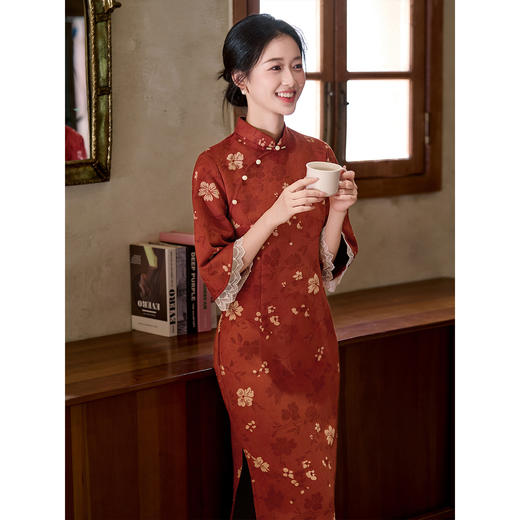 【秋雨】国风倒大袖新中式，长款改良中袖旗袍LSB4017 商品图1