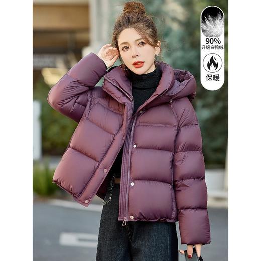 超好看紫色羽绒服短款，时尚连帽加厚保暖面包服外套HR-SYY2685 商品图0