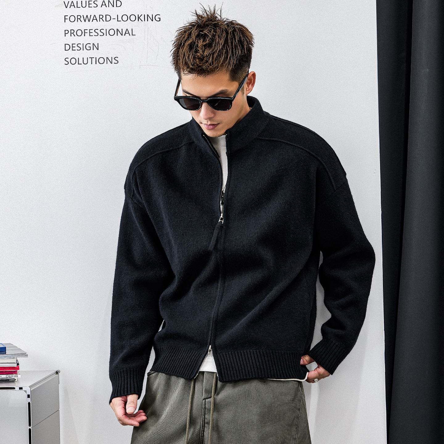 徐太浪【双拉链 休闲风】立领开衫毛衣男秋冬2025新款针织衫外套