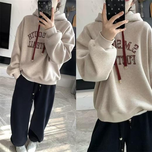 美式复古字母奥利绒数码印做旧连帽显瘦长袖卫衣 商品图6