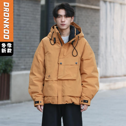 DRONKOO 2025 连帽前左立体袋盖后活页织带户外风短款厚羽绒服 商品图0