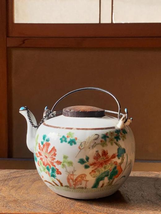 粉彩绘花果纹烧蓝银把茶壶，顺丰包邮 商品图0