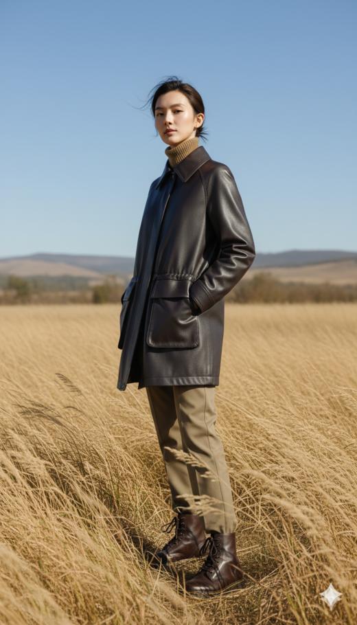 抽褶收腰翻领美式插肩袖外套 商品图0