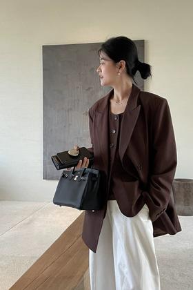 ESTELLICA 复古港风咖色休闲翻领西装外套 20699