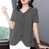 夏季2025新款V领短袖t恤女洋气条纹大码女装休闲女士上衣宽松体恤 商品缩略图3
