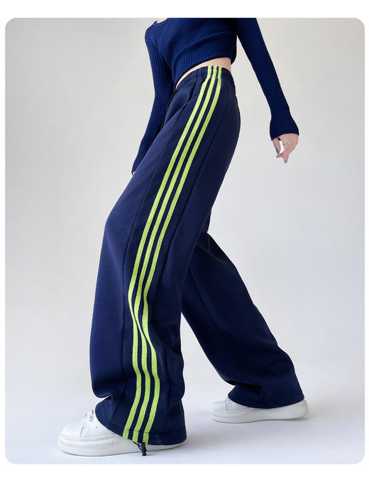 【YW】无忧购 美式运动阔腿裤女高腰垂感慵懒三杠两穿运动裤 H-1592（截单后3-5天发货） 商品图9