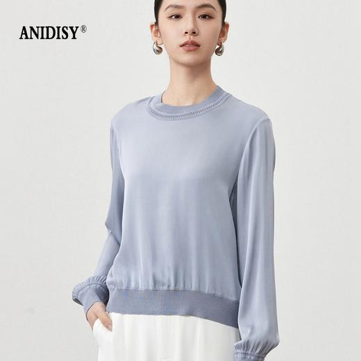 2026春经典圆领长袖休闲套头真丝衬衫 商品图1