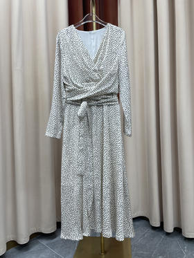 「断码清仓」法式波点V领收腰长裙L码 ZFYY051