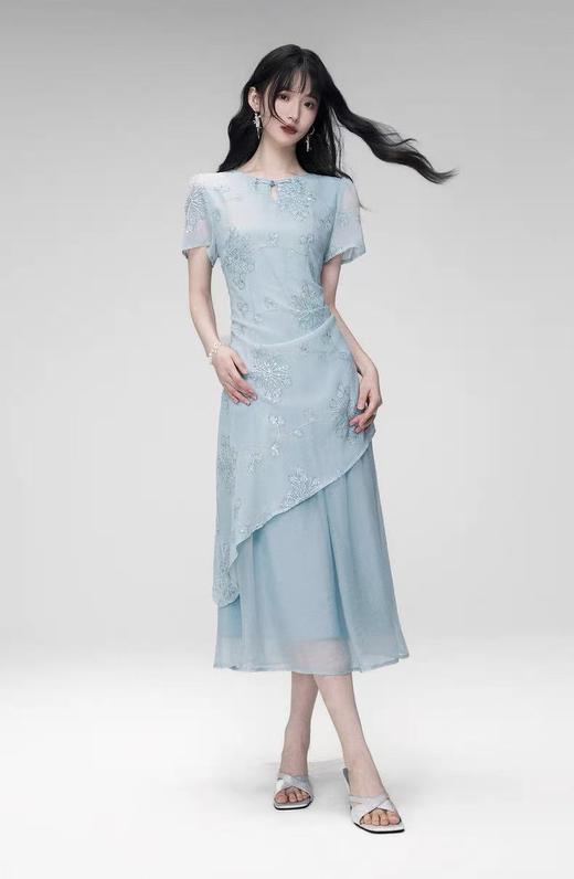 11.11最后促，不参与退货清仓处理！卡芙蒂妮694新中式假两件重工绣花短袖连衣裙-喜出 商品图0