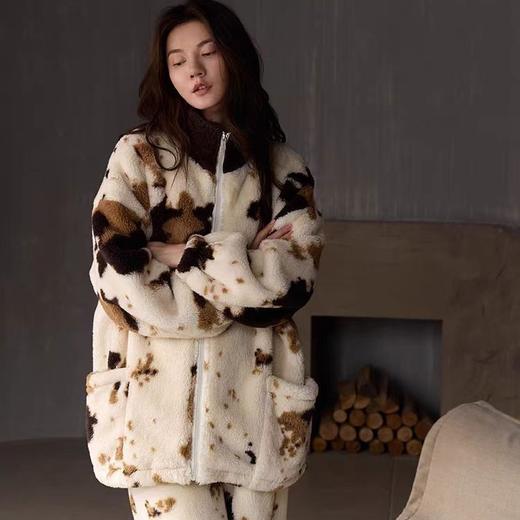 雀说 新款印花睡衣女秋冬新款家居服珊瑚绒加厚加绒拉链保暖衣套装ALW25008 商品图2