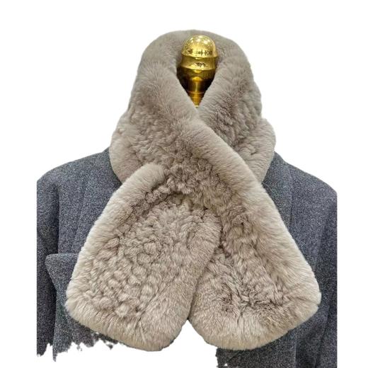 丁摩 进口真獭兔毛皮草围巾韩版简约编制毛毛围脖保暖双面加厚毛领5ZF-1919 商品图4