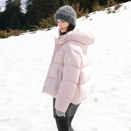 【防水易打理】三彩2025冬季新款连帽羽绒服90白鸭绒面包服M 商品图1