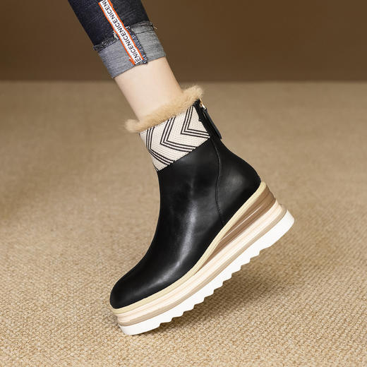 【预售5天】厚底马丁靴女坡跟高跟切尔西短靴秋冬真皮英伦加绒女靴ZMXY&ZM2567-1 商品图4