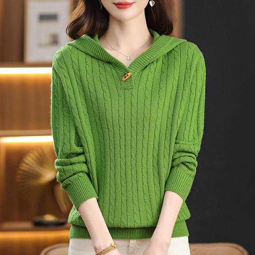 FCY  92173麻花毛衣连帽复古慵懒宽松软糯针织衫 商品图0