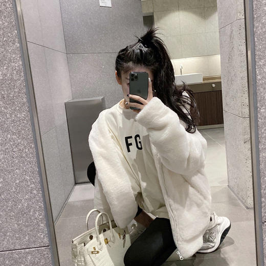 雀说新款秋冬季宽松慵懒连帽羊羔毛绒加绒加厚仿皮草毛毛绒外套ALW0089 商品图3