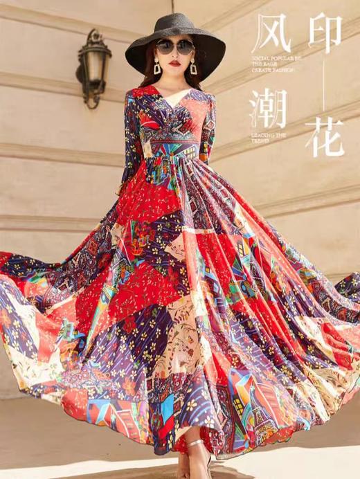 「断码清仓」波西米亚长裙到脚踝超长雪纺连衣裙 L码 ZFYY009 商品图0