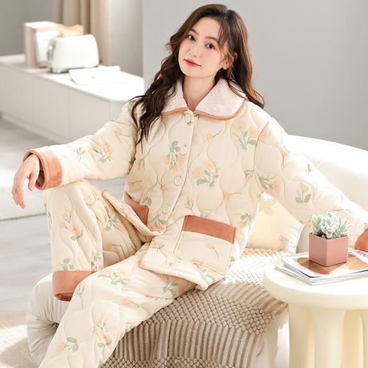 雀说 三层针织夹棉加厚加绒睡衣 商品图0