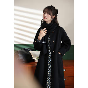 鹿向南「富家千金」黑色毛呢外套2025女秋冬季新款气质中长款大衣