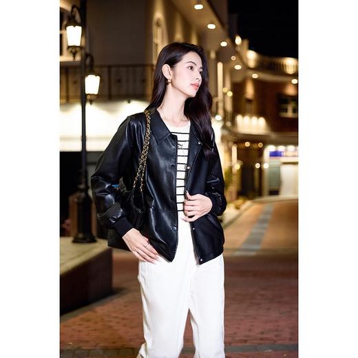 「高货kbnq」全新升级【铂金会员339/天猫459/差价120】(63335)洛诗琳高级感皮衣2025秋冬休闲pu皮夹克翻领短款外套女 商品图3