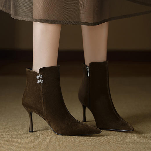 【预售5天】法式尖头细跟时装短靴女秋冬新款真皮磨砂气质高跟瘦瘦靴裸靴FDJ&YC-579 商品图3