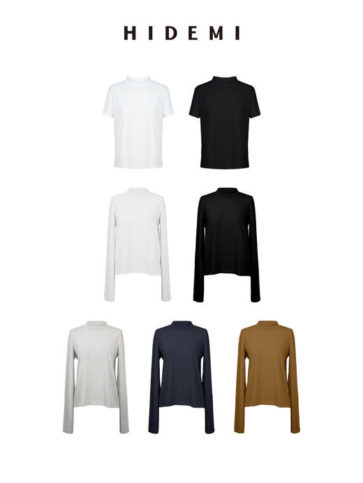HIDEMI 极简小圆领天然棉百搭款t恤 长袖/短袖 白色/黑色 商品图1
