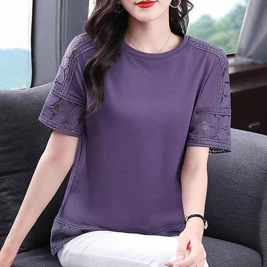 圆领短袖女t恤夏季2025新款胖mm大码女装宽松紫色女士上衣高级感 商品图4