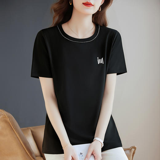 黑色短袖t恤女宽松2025新款夏季休闲纯棉大码女装胖mm半袖上衣薄 商品图2