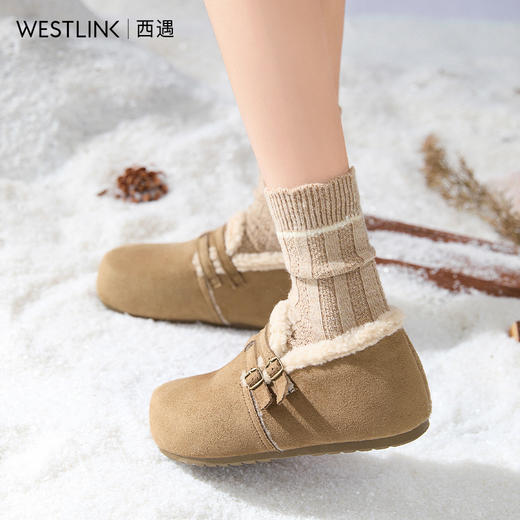 西遇加绒勃肯鞋女新款秋冬可爱内增高外穿小土豆面包毛毛棉鞋厚底雪地靴V2357303 商品图2