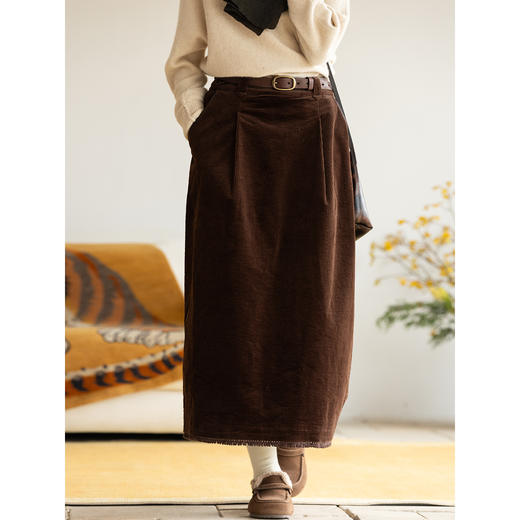 牧衣游原创 净色灯芯绒半身裙新款文艺复古简约百搭直筒半裙 汀之 商品图3