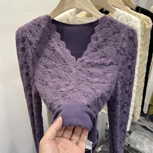 丁摩 磨毛蕾丝性感修身加绒加厚打底衫 商品图0