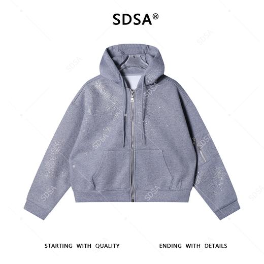 25157SDSA秋冬新款痞帅男装韩版简约纯色烫钻抽绳拉链连帽卫衣百搭时尚 商品图1