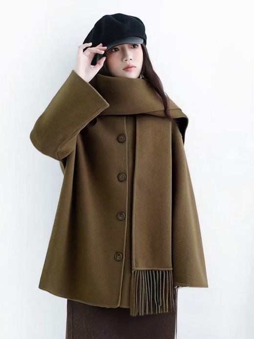 【轻奢双面尼】2527（100%羊毛）连体围巾短款双面尼大衣外套-喜出 商品图0