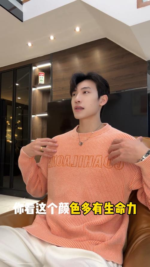 22120SDSA男士秋冬新款痞帅男装慵懒风简约刺绣字母圆领毛衣百搭宽松 商品图0