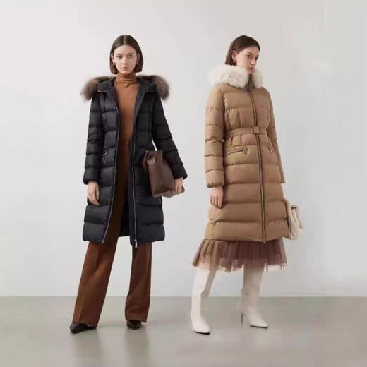 丁摩 M+2025冬新款欧货狐狸大毛领中长款羽绒服女收腰过膝加厚大牌外套5ZF-M003 商品图4