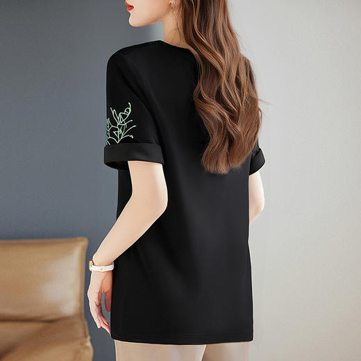 宽松短袖女t恤2025新款休闲黑色上衣胖mm大码女装夏季遮肚体恤衫 商品图4