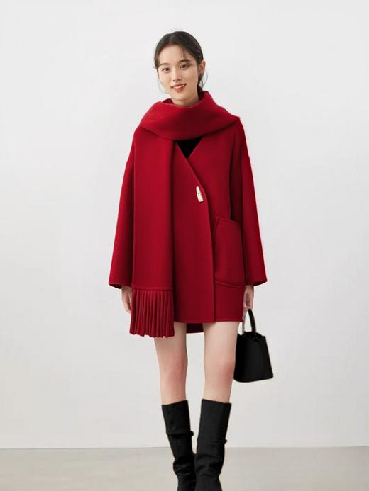 赠送围巾🧣（轻奢双面尼】2524-01（羊毛➕天丝）韩版牛角扣围巾款双面尼中款大衣外套-喜出 商品图2