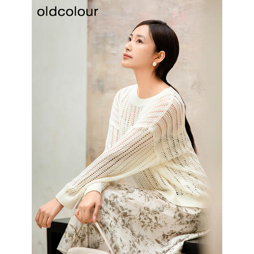 oldcolour欧珂商场同款纯色圆领镂空休闲长袖套头衫女Q130511A1 商品图1