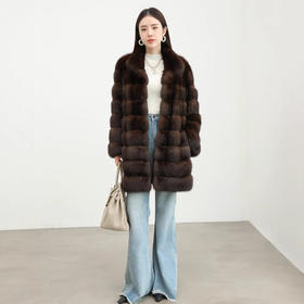 雀说 新款进口俄罗斯环保紫貂农夫黑金色中长款大衣整貂皮草外套女ALW003