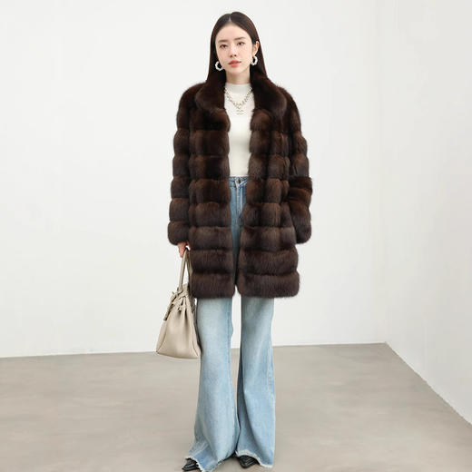 雀说 新款进口俄罗斯环保紫貂农夫黑金色中长款大衣整貂皮草外套女ALW003 商品图0