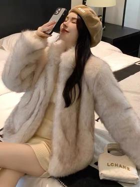 【环保皮草】P10立领染尖皮毛一体秋冬大衣外套-喜出