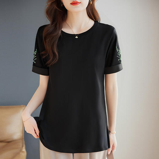 宽松短袖女t恤2025新款休闲黑色上衣胖mm大码女装夏季遮肚体恤衫 商品图1