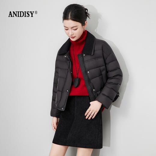 90白鸭绒云朵泡芙撞料翻领长袖单排扣短款羽绒服 商品图1