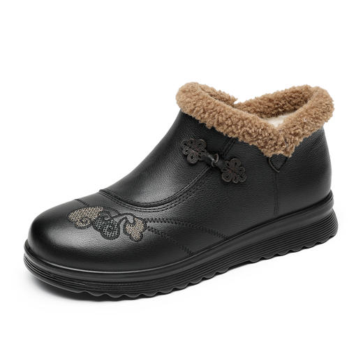 信诺妈妈棉鞋女中老年羊毛保暖皮鞋平底舒适雪地靴子2025冬季新款5M659-16ZY 商品图3