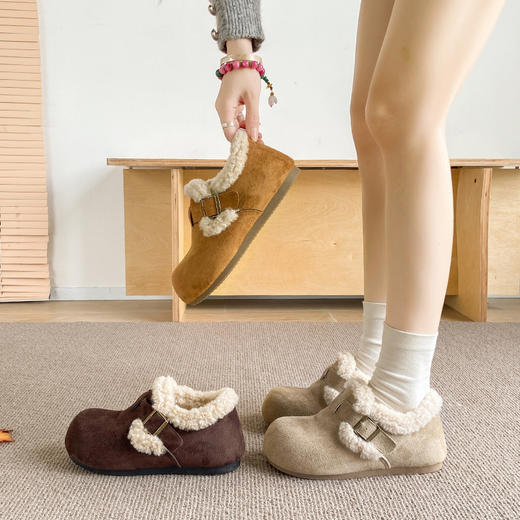 优选丨冬季上新 温暖百搭【梦惠妮 毛绒勃肯鞋】（加绒加厚）厚底鞋 冬季百搭 保暖柔软棉鞋 舒适 亲肤 不磨脚 加宽鞋头 #M663 商品图2